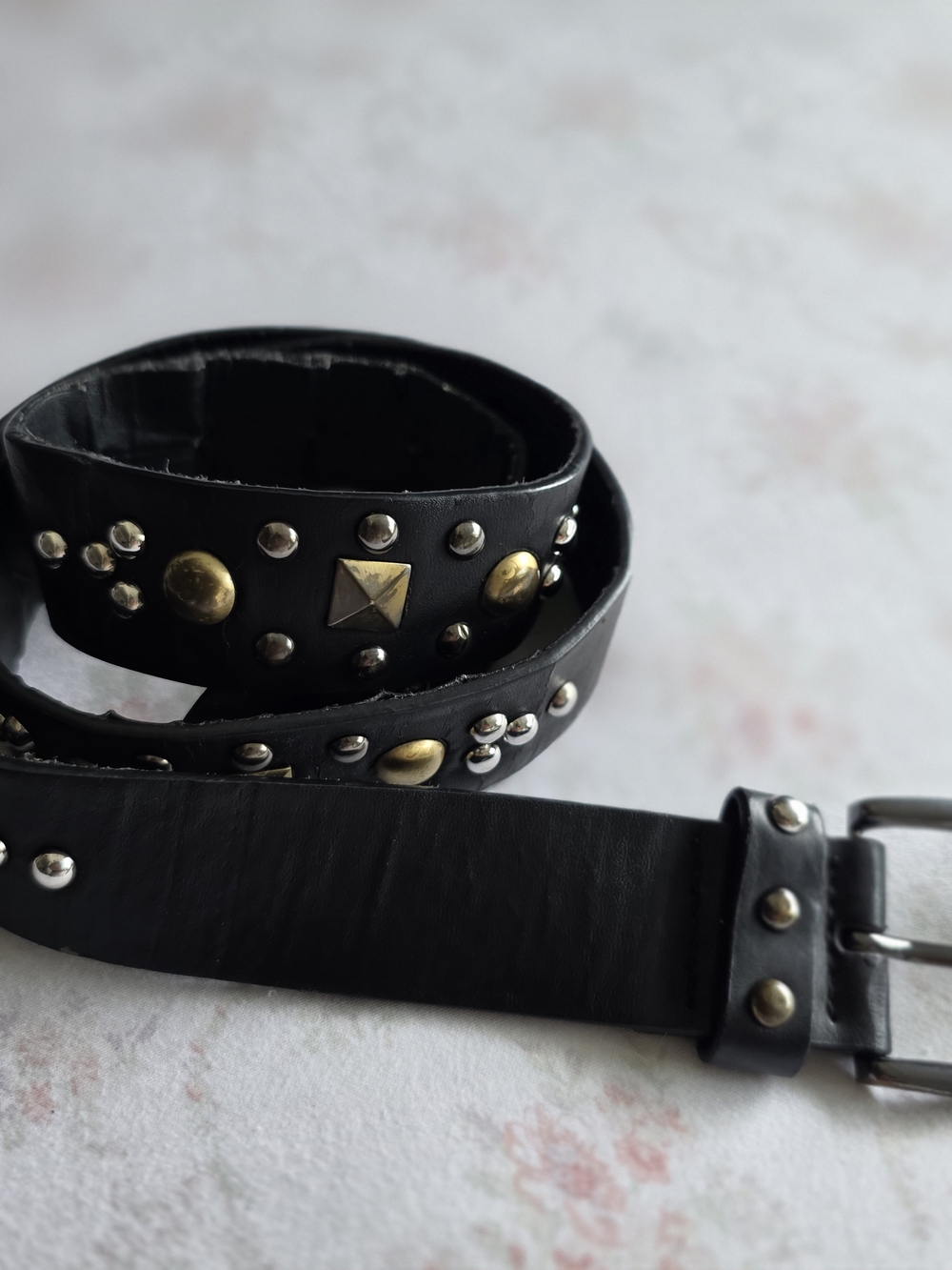 Black Studded Leather Belt for Men - Classic Rock Style